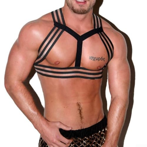 Men's Halter Chest Harness with Elastic Straps Suitable for Clubwear and Costume Events, Made of Nylon Adjustable Features Sexy Body Belt Muscle Show