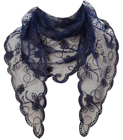 jiingekk Mantilla vintage con velo latino, velo de encaje con flores, velo español para capilla católica, boda, bufanda nupcial, azul marino, Talla única
