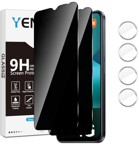 Yenwen Privacy Pellicola Protettiva per Xiaomi Redmi 15C 4G / 5G Protezione, 2 Pezzi Anti-spy Vetro Temperato + 2 Pezzi Pellicola Fotocamera per Redmi 15 C, Antigraffio, Durezza 9H, Senza Bolle