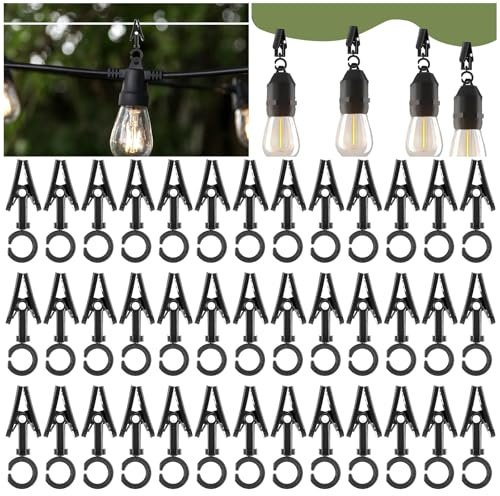 80 Pcs RV Awning Light Clips, Black 360 Degree Swivel Hooks with Stainless Steel Spring, Trailer Camper Awning Curtain Clips for String Lights, Banners, Decor