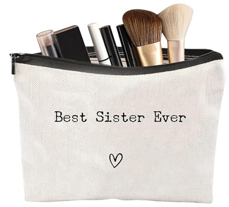Neceser de Viaje Best Sister Ever - Organizador portátil Grande | Regalo de cumpleaños de Navidad para Hermanas, de artículos de tocador cosméticos de Maquillaje, de higiene de v