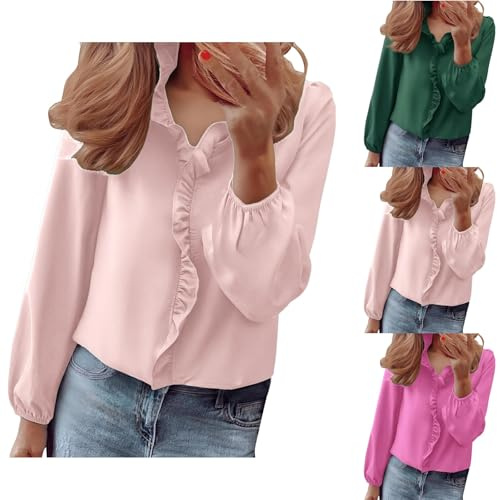 Damblus elegant festlig bröllop långärmad damer blusar bomull långärmad skjorta med puffärmar volangblus lös t-shirt ruffle blusskjorta termo blusar vår skjorta blus lös, Grön, S