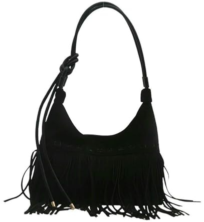 Gyios Borsa a Mano Donna Tracolla con Frange Vintage alla Moda Mezzaluna Nappe per Le Donne Lavoro Shopping Inverno-Nero