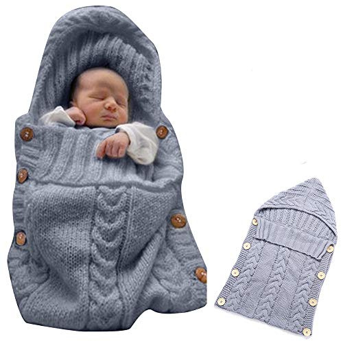 Symphony Wire Newborn Baby Wrap Swaddle Blanket, Kids Wool Knit Swaddle Kids Sleeping Bag Stroller Wrap Sleep Sacks (Grey)