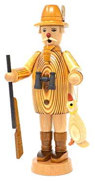 Drechslerei Friedbert Uhlig, Räuchermännchen Nr. 005, Förster mit Ente, gebrannt, 25 cm hoch, aus regionalem Holz gedrechselt, echte Handarbeit aus dem Erzgebirge, Weihnachten, Holzkunst, Echtholz