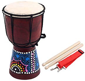 Alnicov - Tambor Djembe vintage africano de 10,2 cm en madera y piel de cabra. Instrumento musical tradicional con buen sonido
