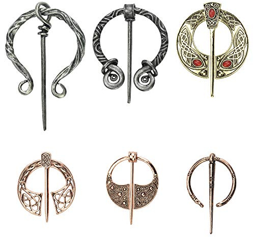 DURANTEY 6 Piezas Broches Vikingos y Medievales de Aleación de Zinc Broche Celta Broche Vintage de Diferentes Modelos Decoración para Bufandas/Abrigos/Chales/Suéteres para Mujeres y Hombres