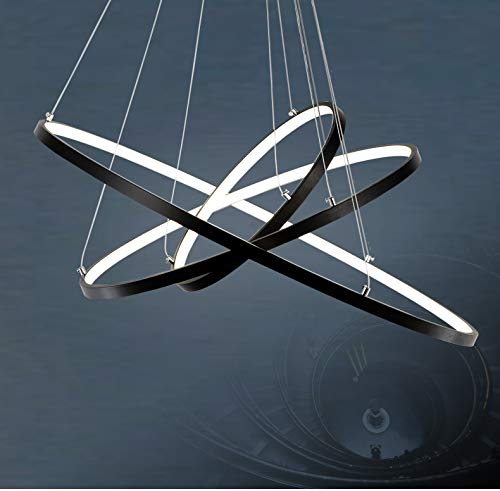 NEU LED Pendelleuchte 2130Black- 3 Ringe 40*60*80cm 108W mit Fernbedienung Lichtfarbe/ Helligkeit einstellbar Acryl-Schirm schwarz lackierter Metallrahmen A+ Modern (2130black 4*6*8)