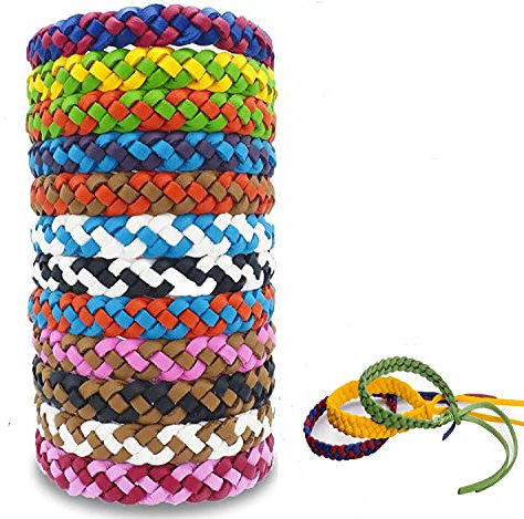 Mosquito Repellent Bracelet, Adjustable Leather Deet-Free Natural Insect Mosquito Bands for Adults & Kids,Natural Citronella Oils Insect Repellent - 300 Hour Insect Repellent Protection-12 Pack