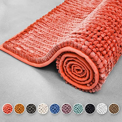 Chenille Badematte Coral - Badezimmerteppich Badvorleger Badteppich - waschbar, rutschfest & flauschig weich - Teppich für Badezimmer - Badematten in modernen Farben (Hellblau, 50 x 80 cm)