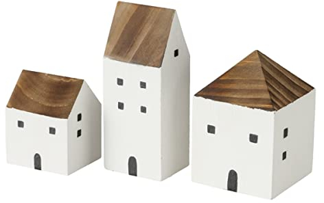 RiloStore 3 STK Deko Haus Holzhaus Shabby Chic Dekohaus weiß braun Häuser Winterdeko Raumdeko Holzhäuser Aufsteller