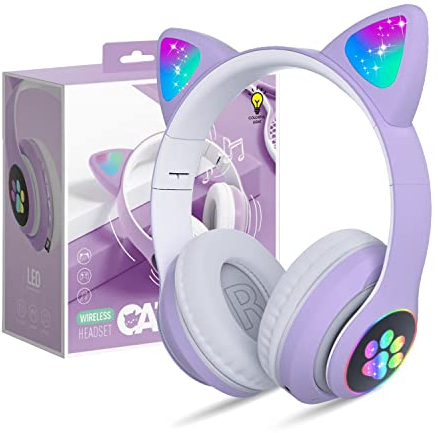 OHAANYY Casque Bluetooth pour Enfants sans Fil,Casque Cat Pliable avec LED Flash Lumières Glow, Enfants Bluetooth 5.0 avec Microphone et Contrôle du Volume, Carte Slot pour PC/Tablettes/TV (7)