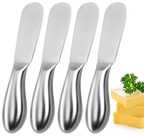 Mlurcu Butter Knives 4 Pieces Stainless Steel Cheese Butter Spreader Knife Set for Cold Butter, Cream Cheese, Jam, Pastry, Charcuterie, Multipurpose Kitchen Gadgets