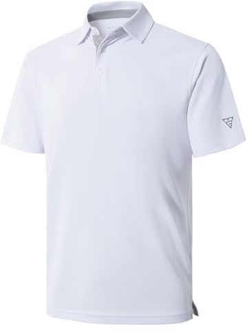 M MAELREG Mens Pique Polo Shirts Short Sleeve Performance Moisture Wicking Quick Dry Casual Golf Shirts for Men White