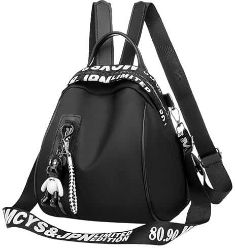 Eshow Rucksack Damen Klein, Kleiner Cityrucksack Tagesrucksack Elegant, 3-in-1 Anti-Diebstahl Rucksacktasche mit RFID Blocker & Karabiner Modern für Pendeln Schule Arbeit Reise Schwarz