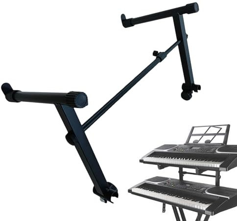 Maciun Doppelter Keyboard-Ständer, verstellbarer X-förmiger Keyboard-Ständer, verstellbarer Notenhalter, strapazierfähiger, doppellagiger Performance-Ständer mit Verriegelungsriemen für Zuhause