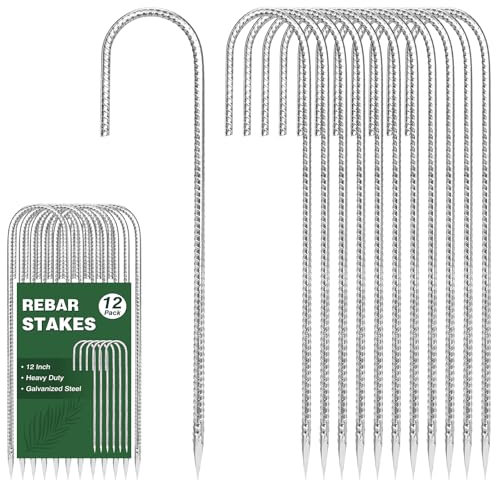CEWOR 12 Pack Rebar Stakes, J Hook Metal Tent Stakes Heavy Duty