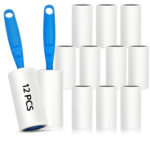 ELAKIRI Fusselrolle Tierhaare 12 Rollen,1080 Blatt - Extra Klebrige Flusenroller für Katzenhaare, Hundehaare - Reusable Lint Roller mit 2 Abroller - Fusselroller Kleidung für Staub, Sofa, Teppiche