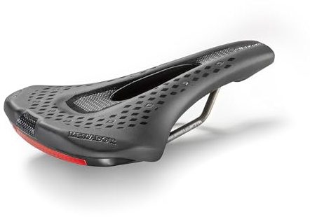 Montegrappa Menador Air Flow - Sillín de bicicleta de piel sintética para uso en bicicleta de carreras, bicicleta eléctrica, Mtb, Gravel, Enduro, relleno de espuma viscoelástica con dispositivo de