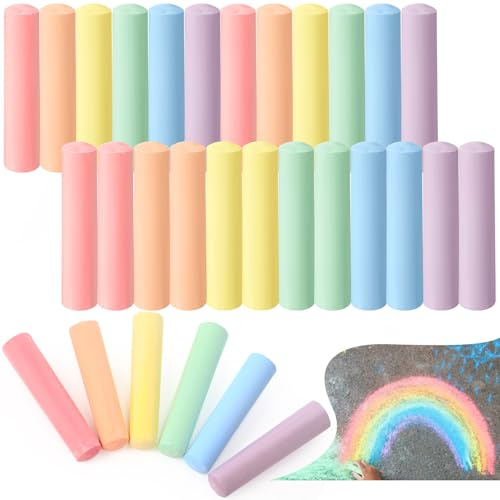 Feifeiya 24 Pcs Easter Sidewalk Chalks Jumbo 6 Color Outdoor Rainbow Chalk Colorful Paint Washable Painting for Outdoor Art Events Accessories Easter Basket Stuffer Filler Gift Party Favor (Classic)