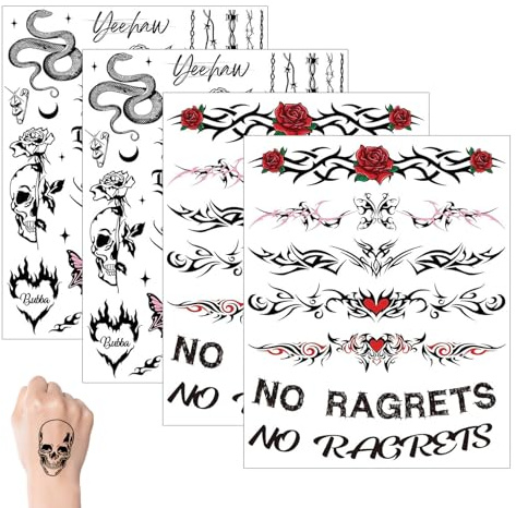 VelvetGlow 4 Fogli Tatuaggio Temporaneo Stile Filo Spinato per Collo per Festa di Halloween, Ballo in Maschera, Cosplay, Accessori Festa