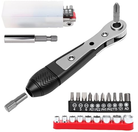 KQDRAVINE Clé à cliquet magnétique 1/4 - Mini tournevis à cliquet avec fente - Torx hexagonal - Carré - Pour voitures, vélos, maisons, bricolage