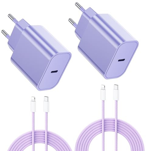 2-Pack Cargador Carga Rapida for iPhone 14/14 Pro/14 Pro Max/14 Plus 13 12 11 SE XR X XS 8 7, iPad Air Mini, AirPods, 25W USB C Carregador Enchufe Rapido Adaptador Charger Corriente con 2M Cable