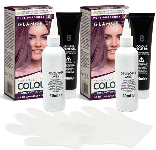 Glamorize 2pk 4 Step Advanced Creme Colour Pure Burgundy No. 8 – Long Lasting with Up to 100% Grey Coverage, No Bleach Permanent Hair Dye, Dark Professional Shade for Women