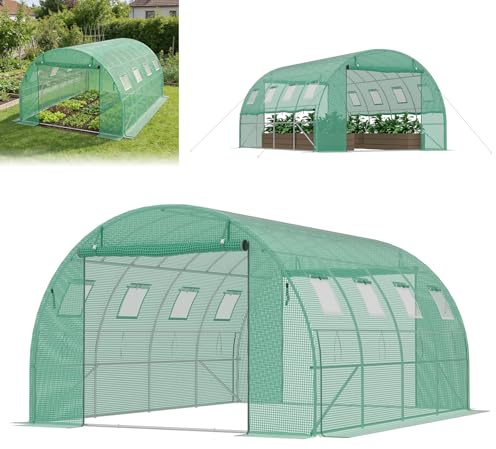 ACXIN Växthus 4 x 3 x 2 m, folieväxthus med galvaniserad stålram, 140 g/m² PE-gallerfolie, 8 fönster och 2 trädgårdsdörrar, vintersäker folietunnel för tomathus tomatväxthus