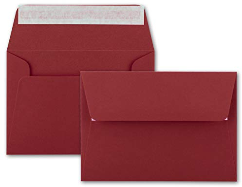 50x Brief-Umschläge B6 - Dunkelrot - 12,5 x 17,5 cm - Haftklebung 120 g/m² - breite edle Verschluss-Lasche - hochwertige Einladungs-Umschläge