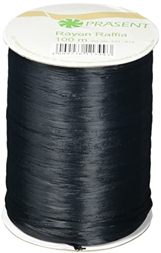 PRÄSENT Rayon Raffia Bastband schwarz, 100 m Dekoband zum Einpacken von Geschenken, Verzieren & Basteln festlicher Dekos, Schleifenband für besondere Anlässe