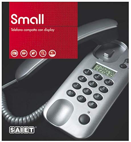 SAIET - Telefono Fisso Casa e Ufficio - con Filo Small - con Display Bianco e Nero e Suoneria Regolabile