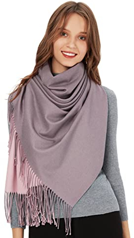MaaMgic Schal Damen Zweifarbig Stola mit Baumwolle Herbst Winter Mehrfarbige Deckenschal MEHRWEG Lila Pink