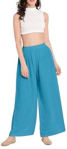 BODYWEAR LTD Women’s Palazzo Pants Wide Leg High Waist Lounge Yoga Trousers Lightweight Viscose Summer Casual Beach Wear(Teal, 20-22)