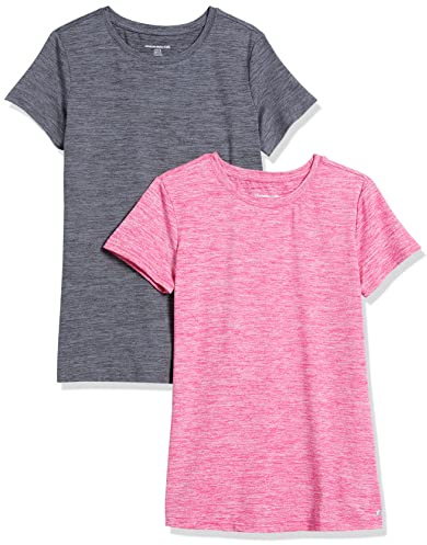 Amazon Essentials Women's Active Quick-Dry Tech-Stretch Short-Sleeve Sports, Gym And Workout Running Tops, Pack of 2, Dark Grey Space Dye/Raspberry Space Dye, 5XL Plus