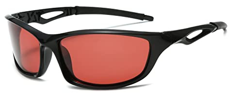 Long Keeper Polariserade anti-UV-solglasögon för män kvinnor - fiske golf ridning golf körning fiske bergsklättring glasögon utomhussport solglasögon, Svart ram röd lins (icke-spegel)