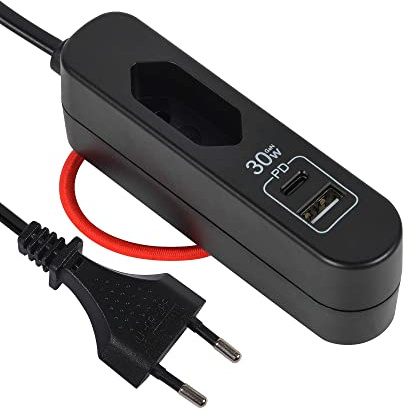 Electraline 62569 bärbar laddare, strömförsörjning med 2 USB A 1 typ C PPS-protokoll: max. 30 W för laddning av alla enheter, 1,5 m förlängningskabel, europeisk kontakt, 30 W PD