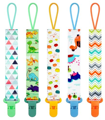 Aolso Cadena Chupete Bebe, 5pcs Chupetes de Clip bebé con Anill Silicona Chupete Bebé Clips Porta Adaptador, Cadena de Chupete de Bebé, Cadenas para Chupetes para Niño y Niña