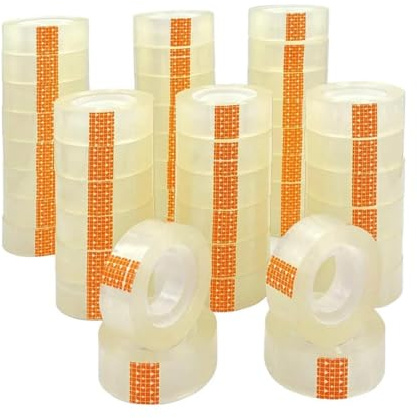 KROWN - Cinta Adhesiva, Celo Transparente 12/24 / 48 Uds. Para escuela, Cinta de Celofan, Suministros de Oficina, Cintas Papelería, Fixo, Pack Ahorro / 18mm x 35m (48 Rollos)