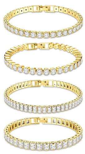 Dochais 4 delar guld silver tennisarmband för kvinnor, silverarmband kristall, kubisk zirkonia armband, gnistrande diamantarmband, vänskapsarmband för gåvor födelsedag jul 17,5 cm 19 cm, 17.5