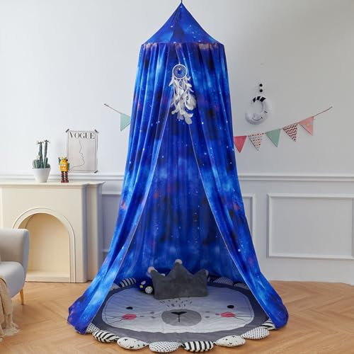 Odot Betthimmel Babybett, Sternenhimmel Betthimmel Mädchen und Jungen Himmelbett Vorhänge Kinder Baldachin Kinderzimmer Rund Hängende Princess Moskitonetz für Babyzimmer (Lila Sterne,65cm)