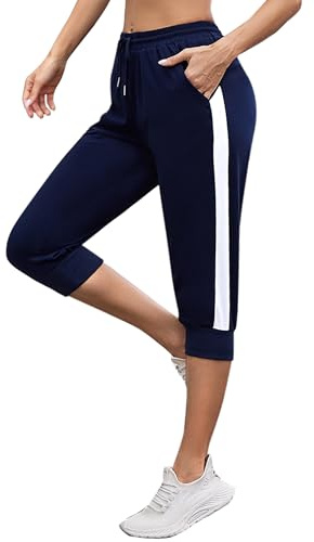 Jezonga Pantaloni Donna Cotone Leggeri 3/4 Capri al Ginocchio Estivi con Tasche per Yoga Sport e Casual