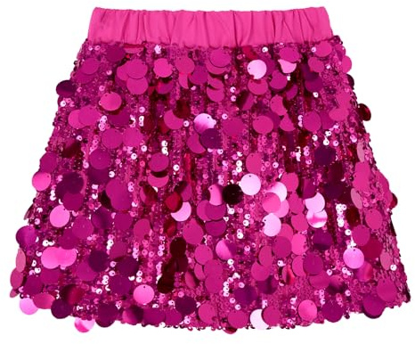 Miipat Falda de Lentejuelas para Niñas con Cintura Elástica - Moda para Bailar en Fiestas de Cumpleaños de Princesa - Rosa 130 5-6 Años