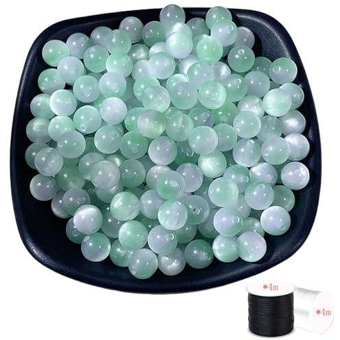 ftiemlovde 50 Perles Vert foncé pour Bracelet Pierre 10mm | Perles Résine Aspect Naturelle, Rondes pour Bracelet, Collier, Bijoux DIY, Faciles à Enfiler