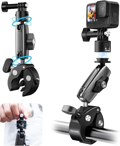 TELESIN° Quick Release Clamp Mount, Bike Motorcycle Handlebar Mount for GoPro Hero 13 12 11 10 9 8 Insta360 X3 X4 DJI Osmo Action 3 4 5 Pro Pocket 3 mit Roll Bar Tube Clip Holder Attach Accessories