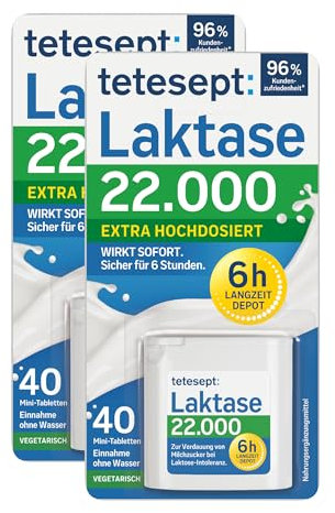 tetesept Laktase 22.000 – 2 x 40 Mini-Tabletten mit Sofortwirkung & 6h Langzeit-Depot – Laktase-Enzym zur Unterstützung der Laktoseverdauung – Nahrungsergänzung bei Laktoseintoleranz – vegetarisch
