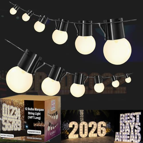 JoyBox Design 2-Pack String Lights Marquee Light Up Letters Numbers 3 4 Foot Tall 12FT with 12 Battery Operated LED Bulbs G40 for Indoor Outdoor Party Wedding Christmas Decorations