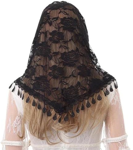 JK Home Blommig spets triangel sjalar wraps med tofsar, triangel slöja spetshuvud täcker kapell scarf brudslöjor tyll ros blommig kyrka slöja bikini täcka upp för fest födelsedag bröllop maskerad,