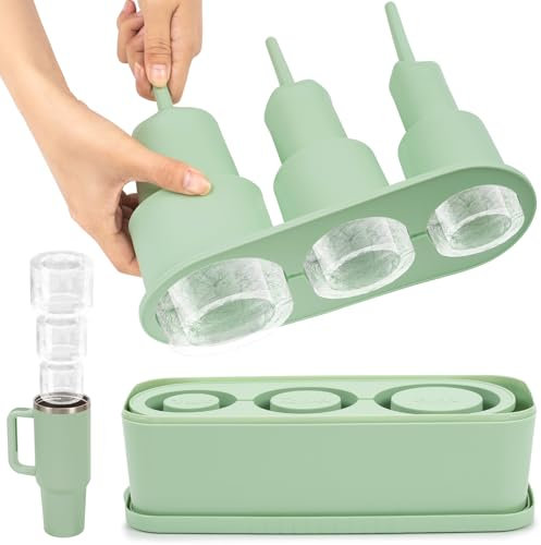 Stanley Cup - Stampo per cubetti di ghiaccio, 3 scomparti, in silicone, con coperchio per Stanley Cup, cubetti di ghiaccio per Stanleycup da 40 Oz Tumbler, cocktail, whisky, Juice (verde)