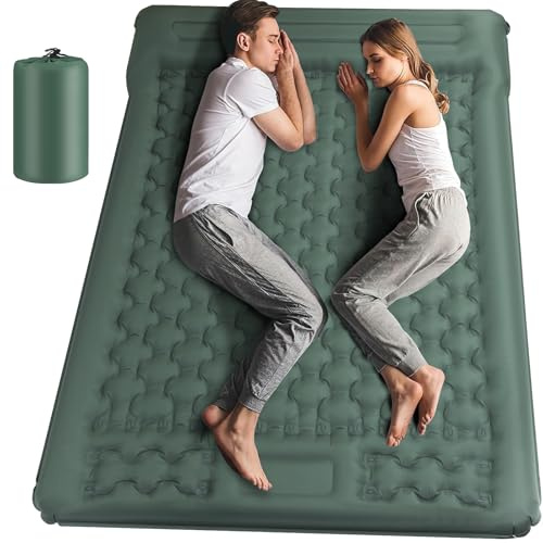 Jaztral Camping Mat - Upgraded Extra Thick Self Inflating Camping Sleeping Mat Double, Reinforced Support Structure with Built-in Foot Pump and Pillow,Portable Air Mattress for Hiking Tent